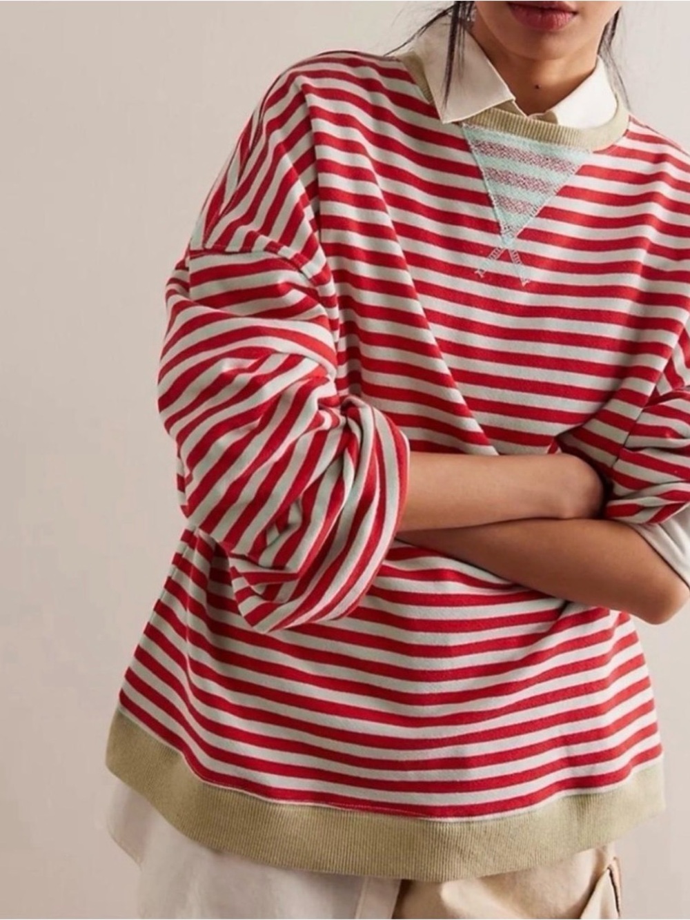 Free People Classic Striped Oversized Crewneck in cherry combo pattern